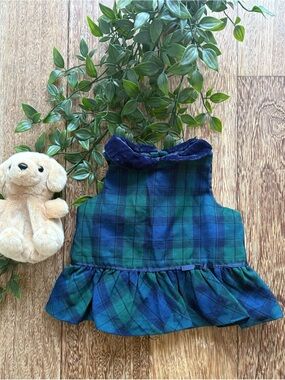 Janie and Jack Navy and Green Plaid Ruffle Top
